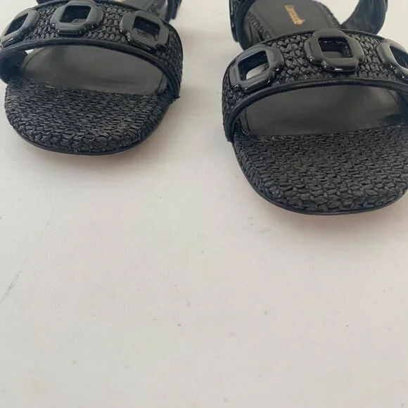 New Larroude Milan Flat Mule Sandals Slides Shoes Black Raffia